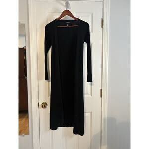 White House Black Market Ribbed Long Cardigan Duster Black Small Sweater